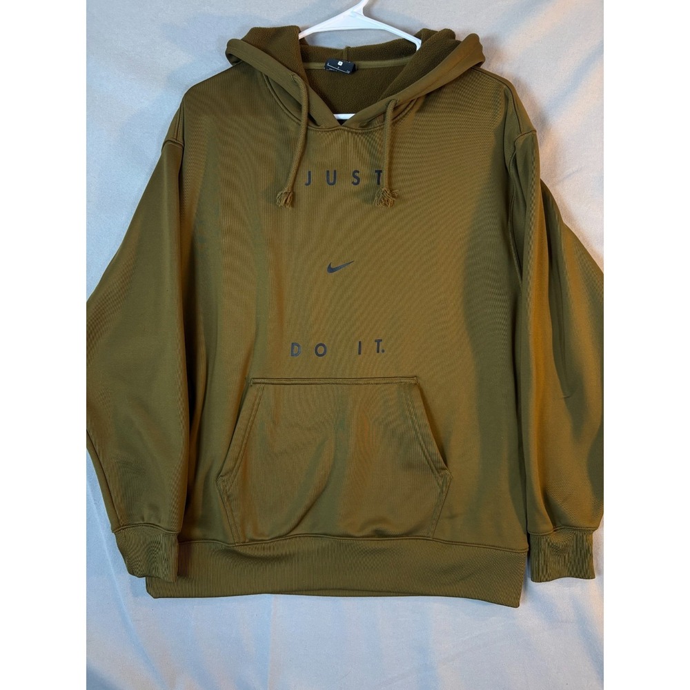 Nike Therma-FIT Hoodie Men's Small Gray Green "Just Do It" Pullover Sweatshirt